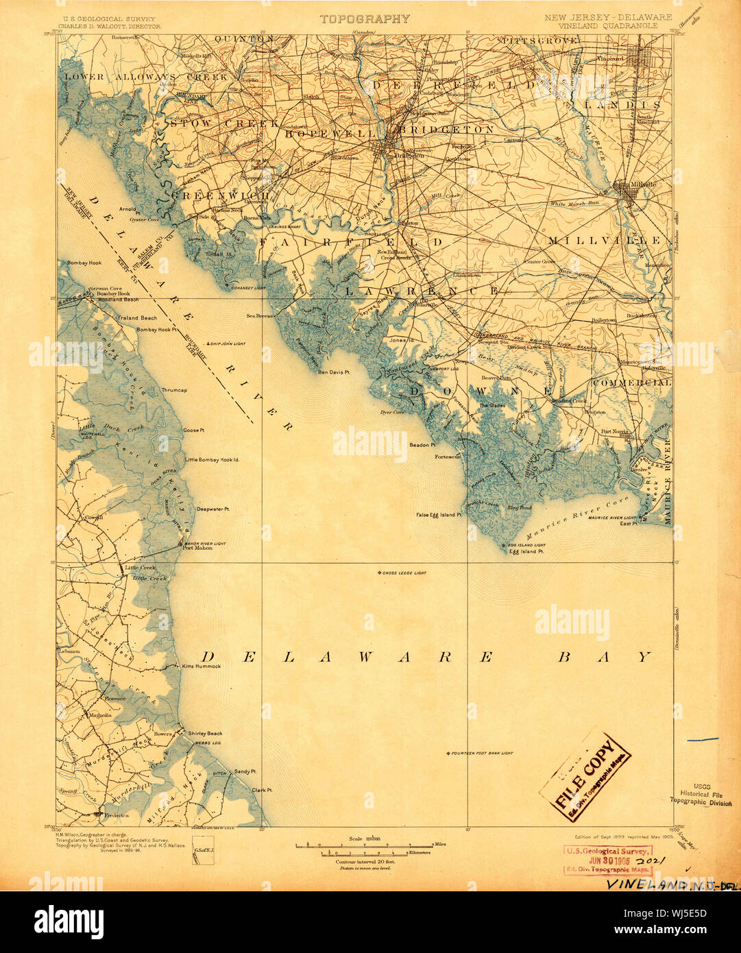 USGS TOPO Map New Jersey NJ Vineland 255454 1899 125000 Restoration Stock Photo