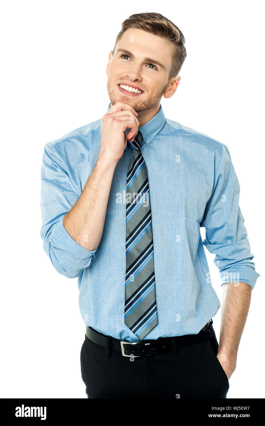 Smiling Corporate Guy Thinking Of New Ideas Stock Photo Alamy