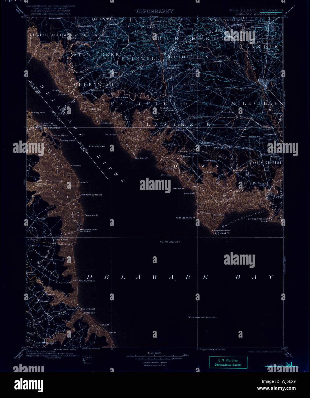 USGS TOPO Map New Jersey NJ Vineland 255455 1899 125000 Inverted Restoration Stock Photo