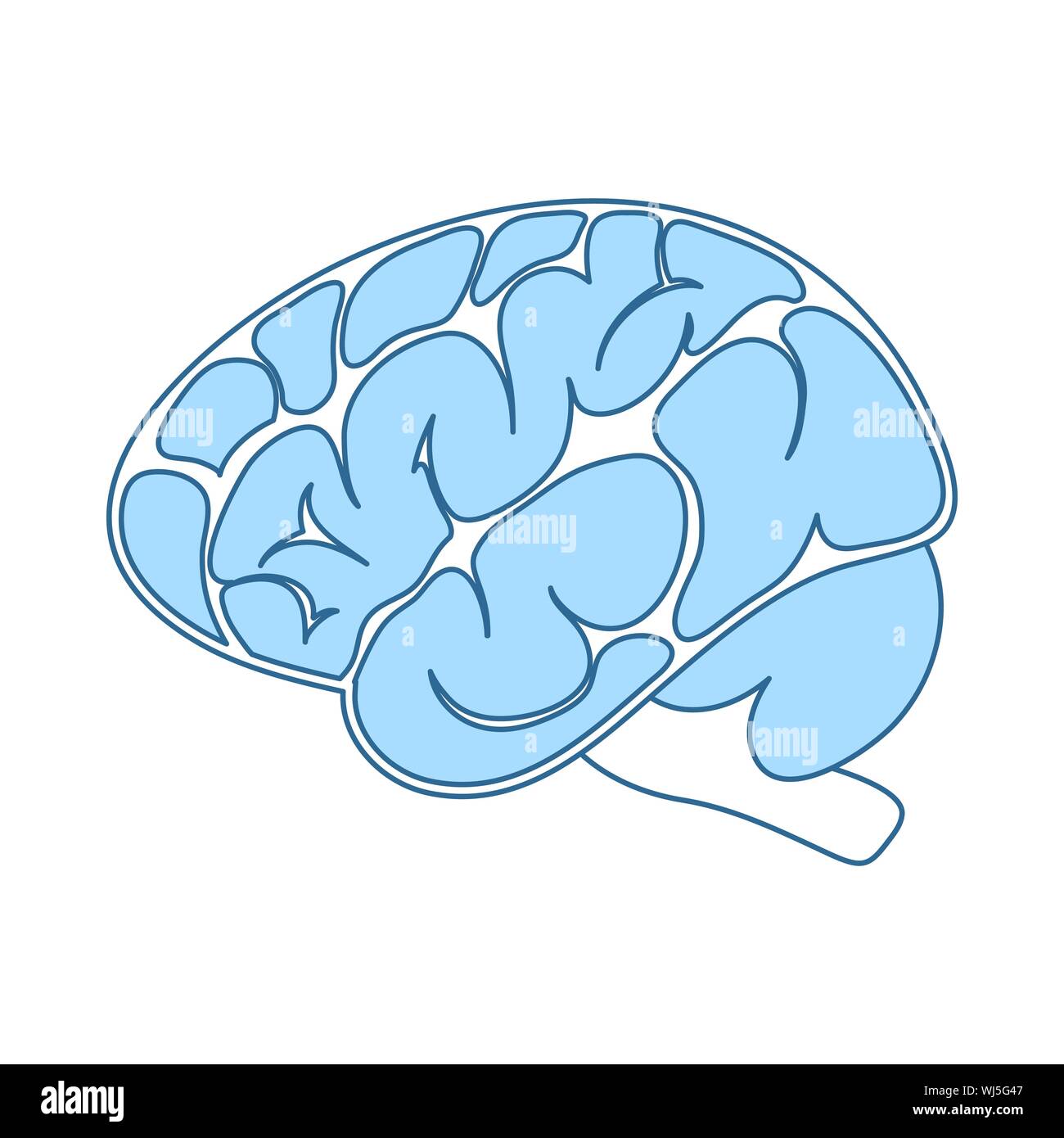 Brain Icon. Thin Line With Blue Fill Design. Vector Illustration Stock ...