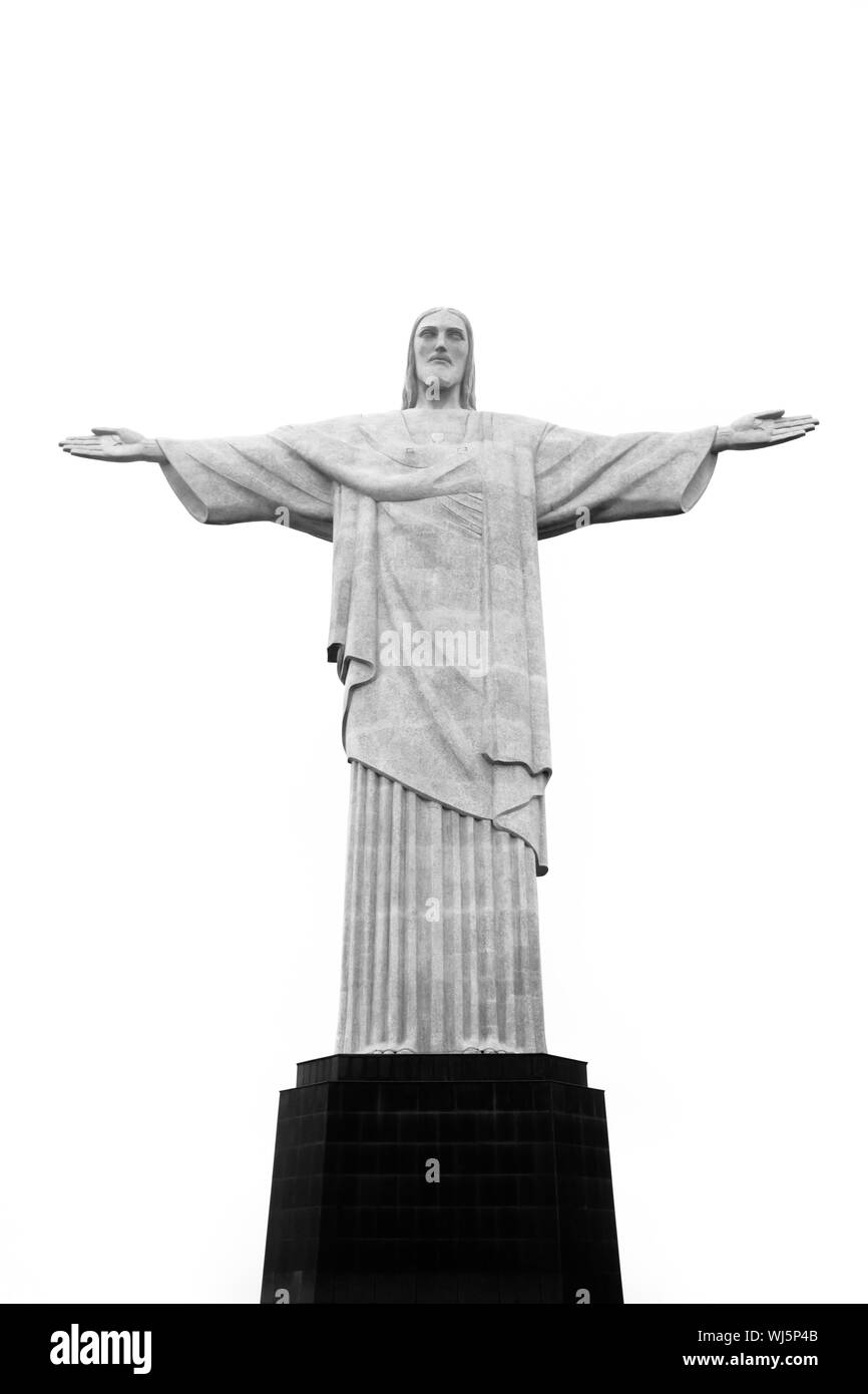 Christ the Redeemer Statue, Rio de Janeiro, Brazil. Black and white. Stock Photo