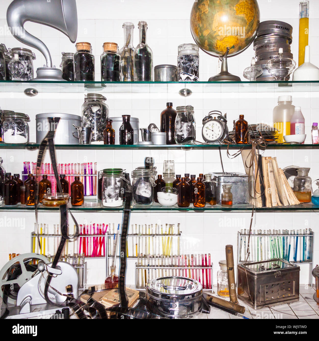 Retro darkroom laboratory full of vintage objects Stock Photo Alamy
