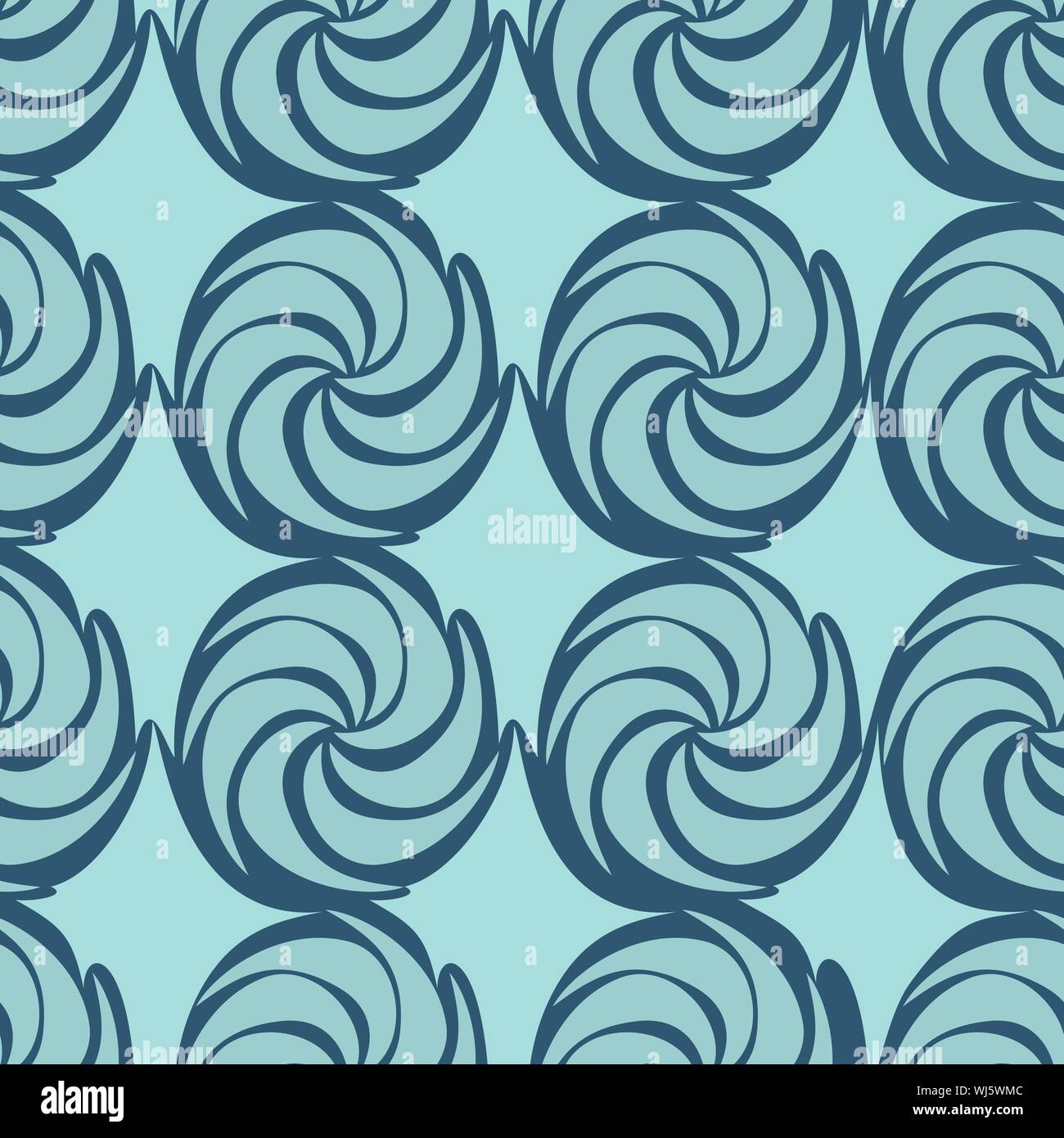 Blue Vector decorative continuous background using wavy lines, curves and circles. Composition can be used as wallpaper. Stock Vector