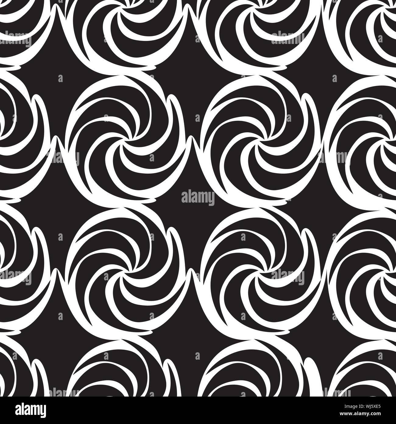 Vector monochrome decorative continuous background using wavy lines, curves and circles. Composition can be used as wallpaper. Stock Vector