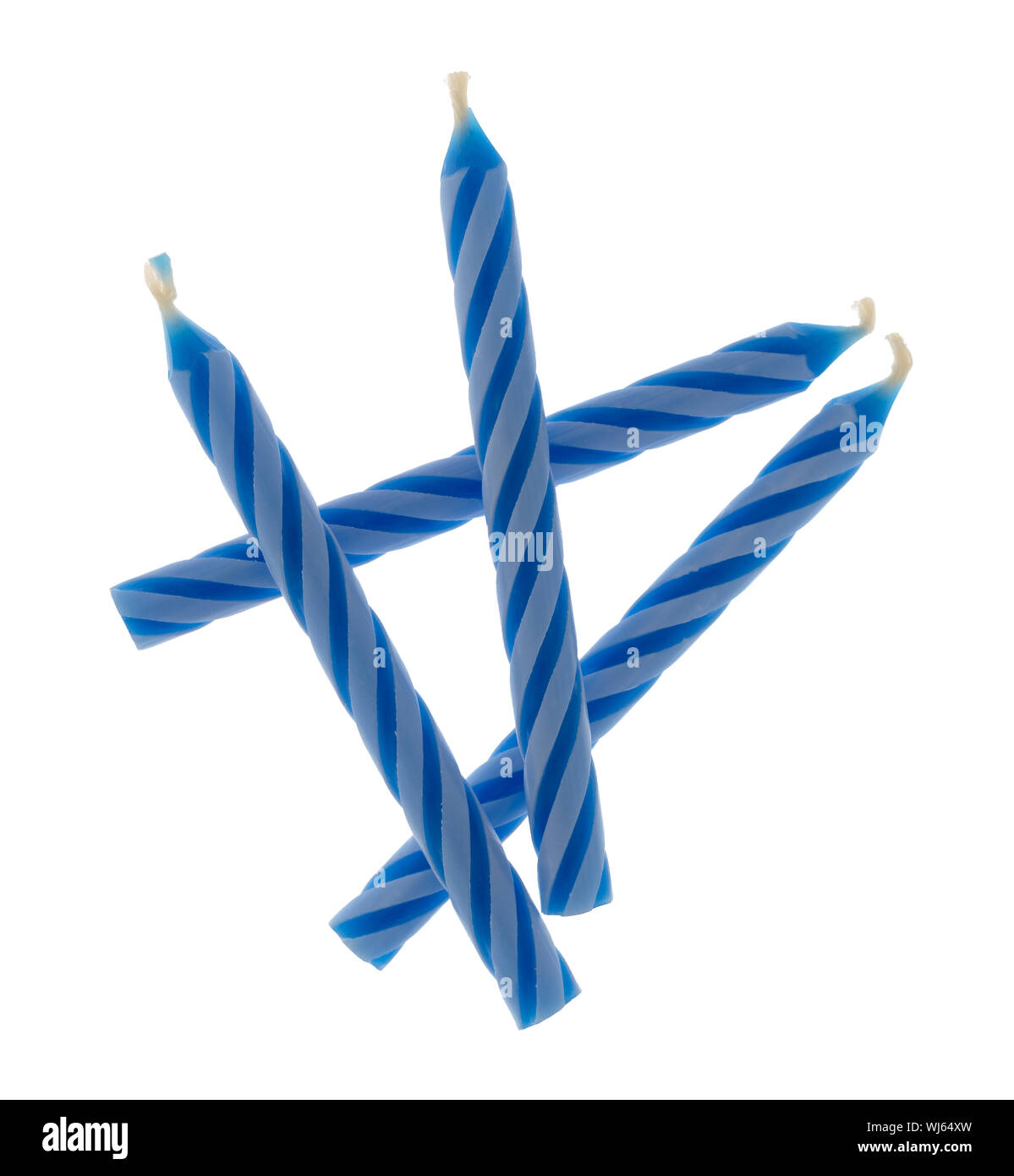 Group of blue spiral birthday candles isolated on a white background ...