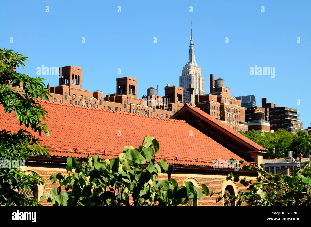 View from the High Line of buildings in Lower Manhattan, New York Stock Photo