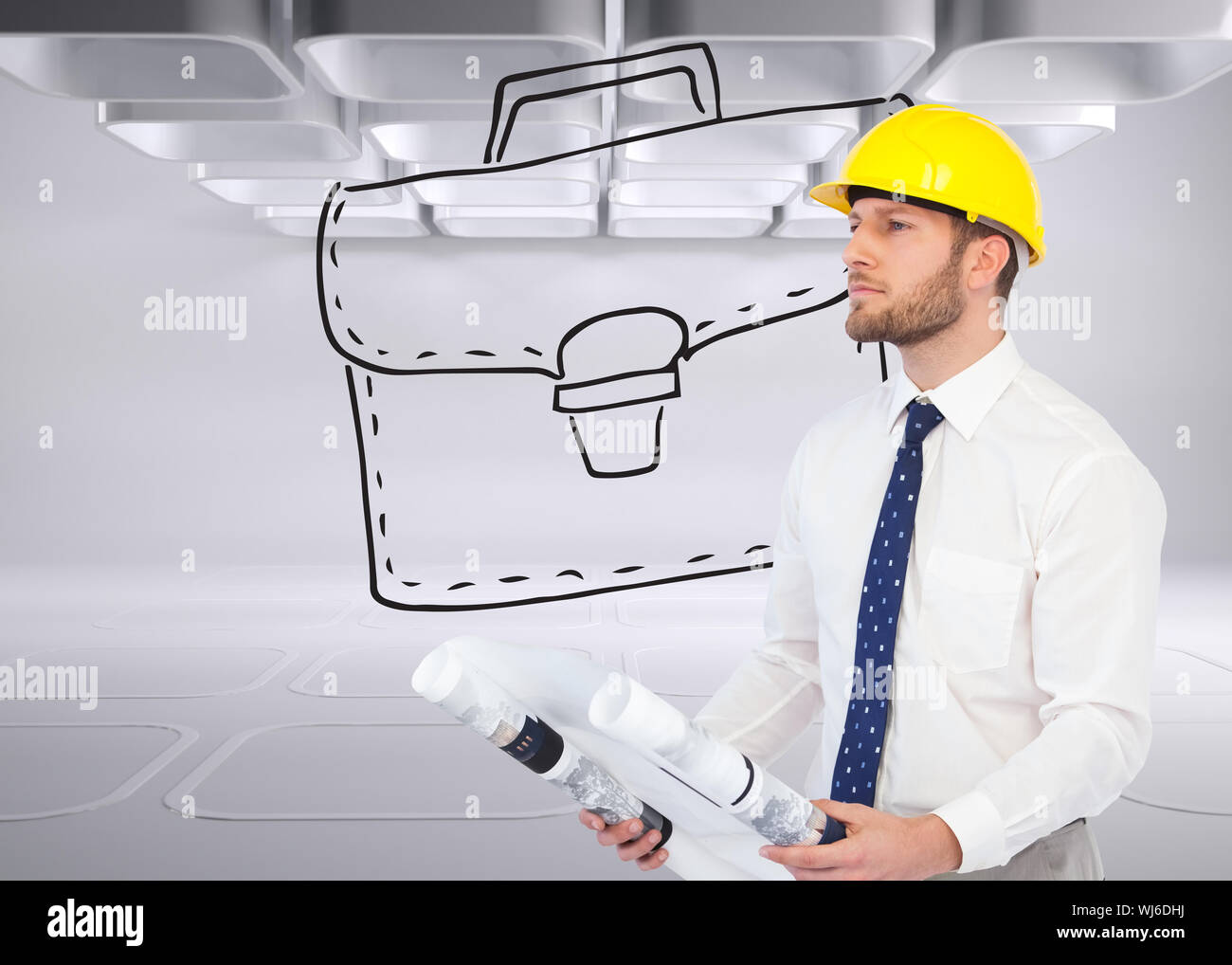 Composite image of thoughtful young architect posing Stock Photo