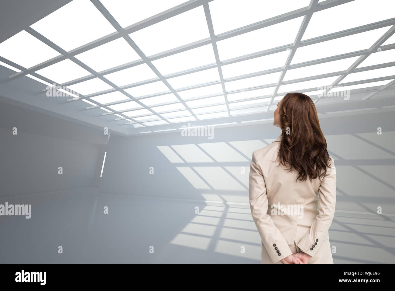 Composite image of rear view of businesswoman looking away Stock Photo ...