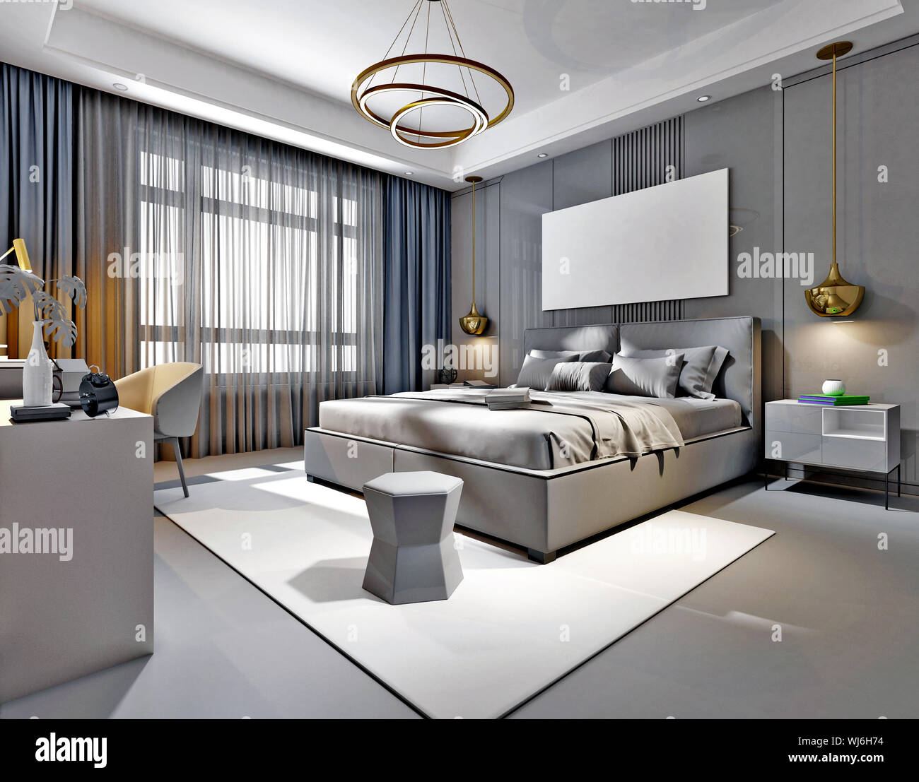 3d render. Modern hotel bedroom interior Stock Photo Alamy