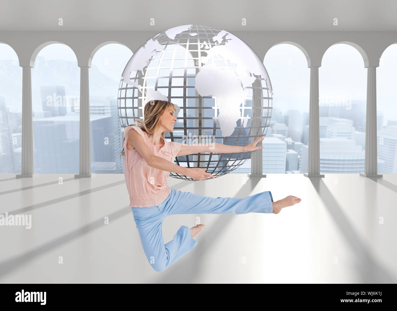 Composite image of woman doing dance pose Stock Photo
