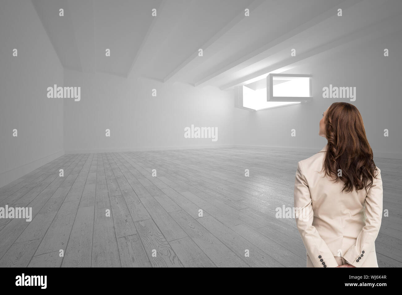 Composite image of rear view of businesswoman looking away Stock Photo ...