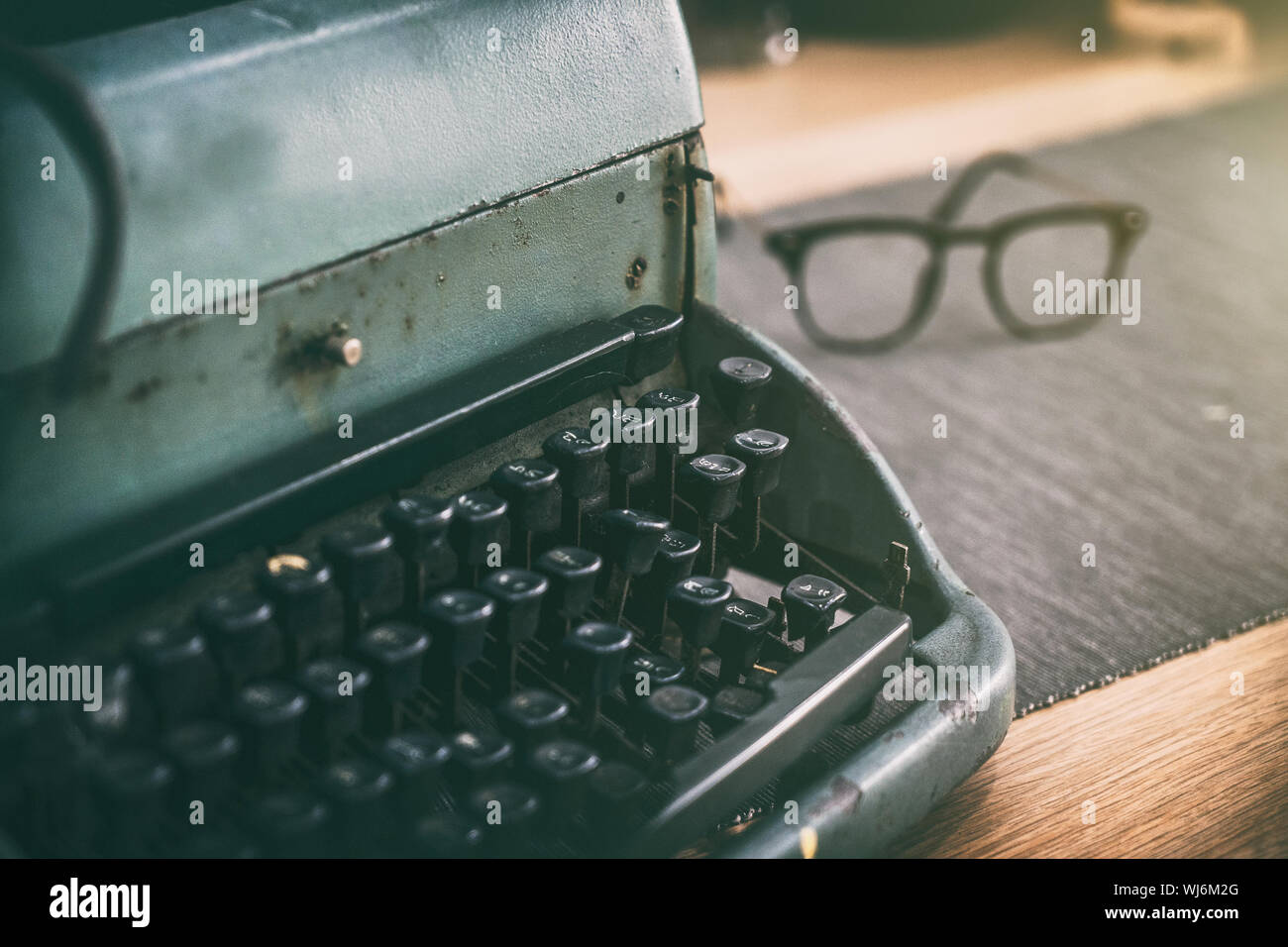 Typewriter Vintage Retro Style On Wooden Table Warm Effect