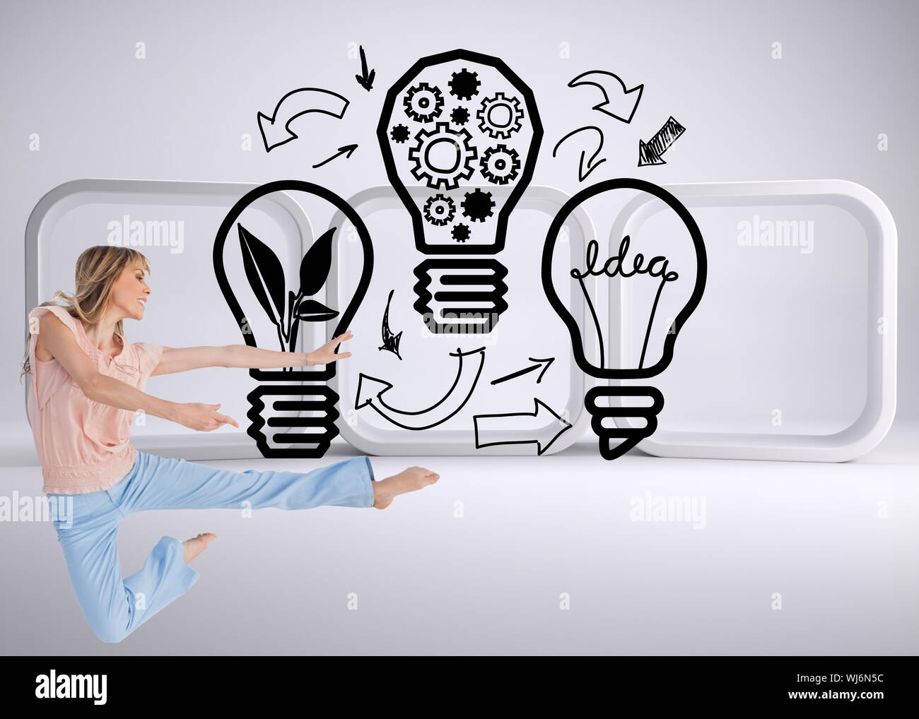 Composite image of woman doing dance pose Stock Photo