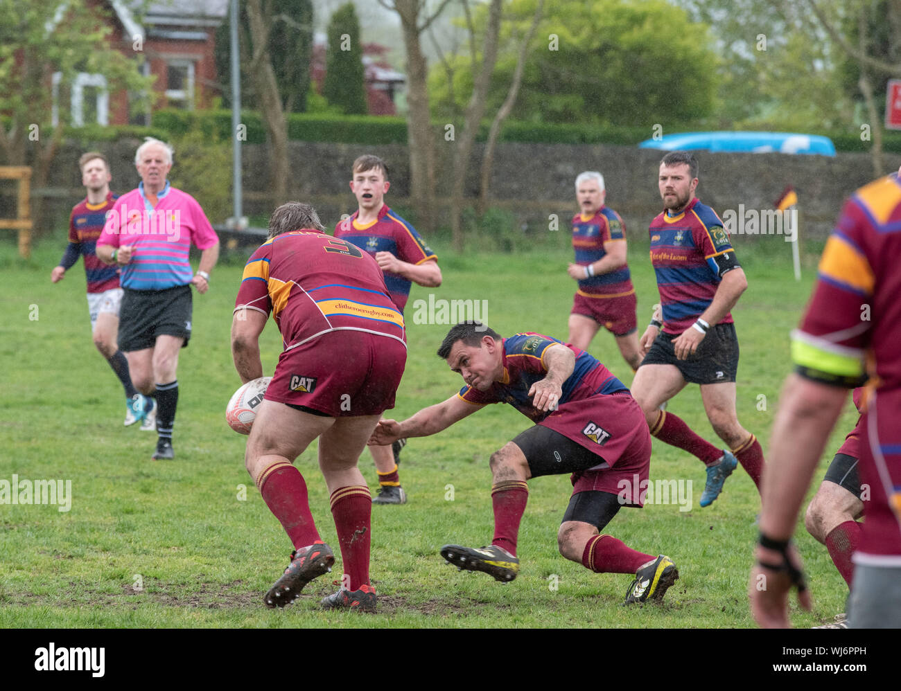 People participating in playing rugby, Clitheroe, Lancashire Stock ...