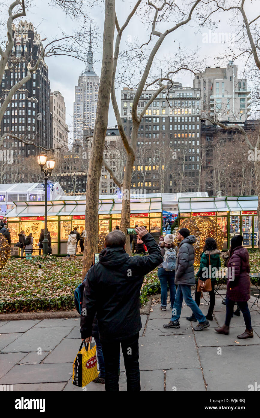 New York City, NY, USA - December, 2018 - Christmas Holidays at Bryant Park, located between Fifth Avenue and Avenue of the Americas and between 40th Stock Photo