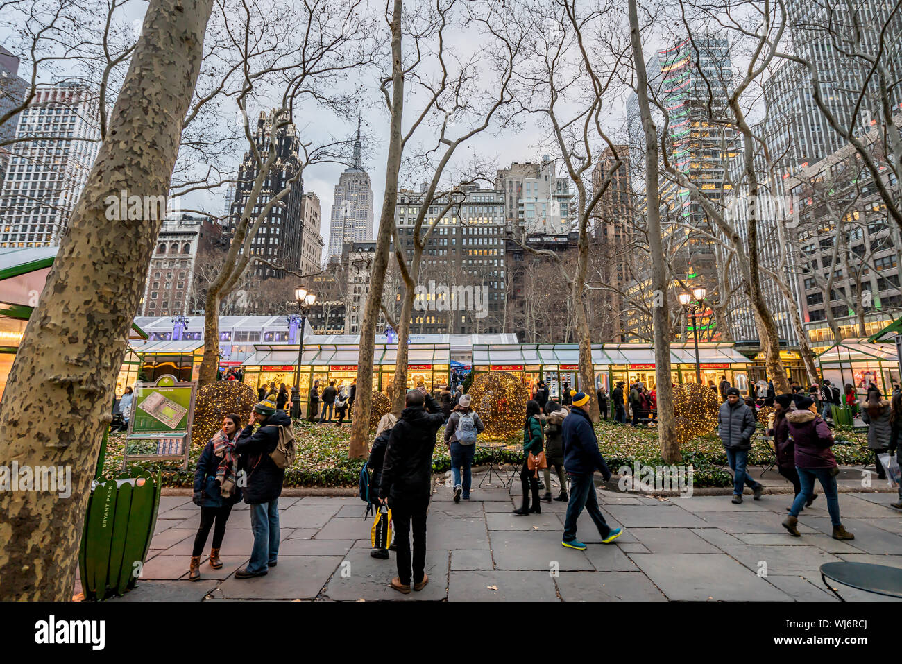 New York City, NY, USA - December, 2018 - Christmas Holidays at Bryant Park, located between Fifth Avenue and Avenue of the Americas and between 40th Stock Photo