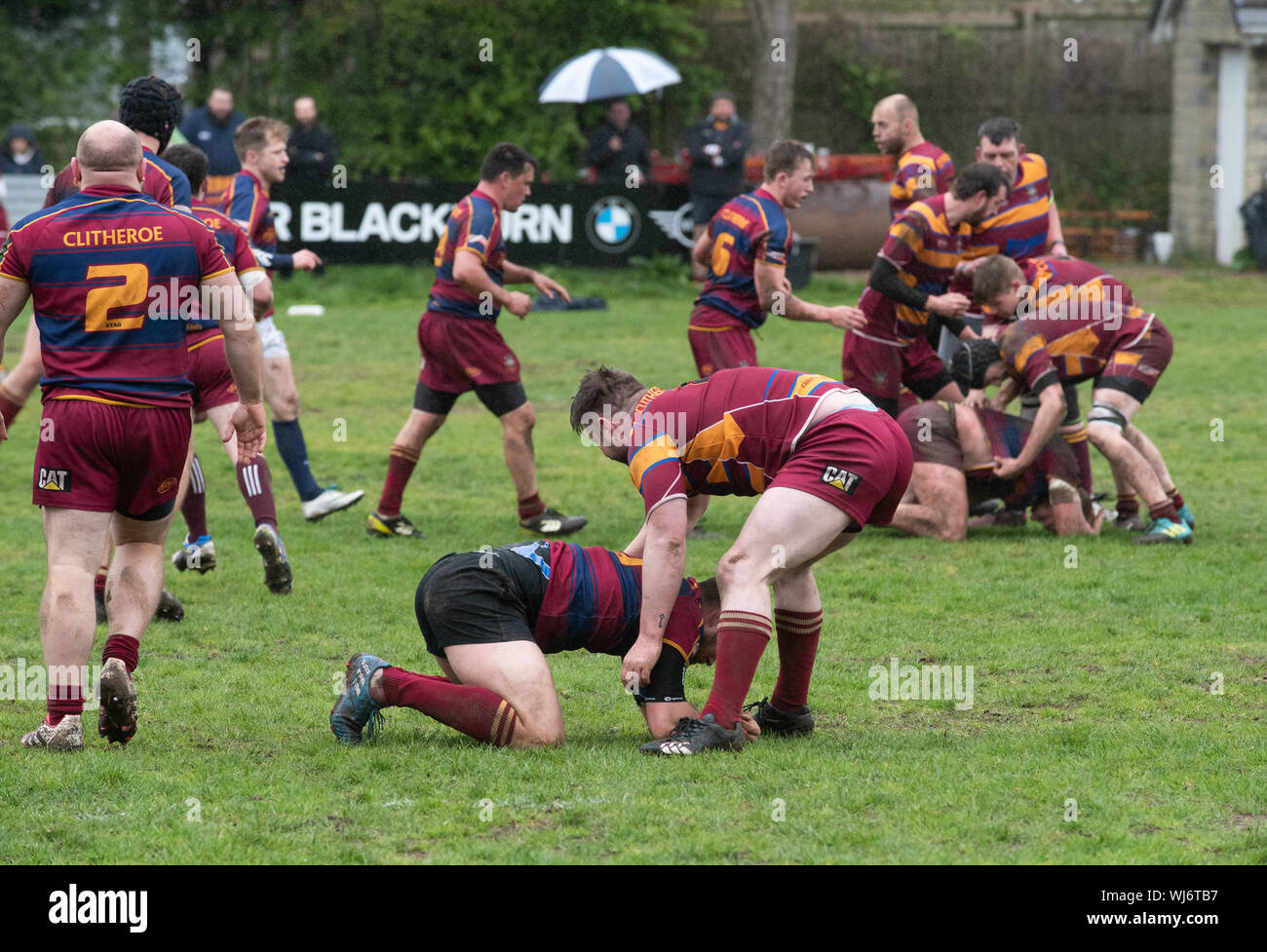 People participating in playing rugby, Clitheroe, Lancashire Stock ...