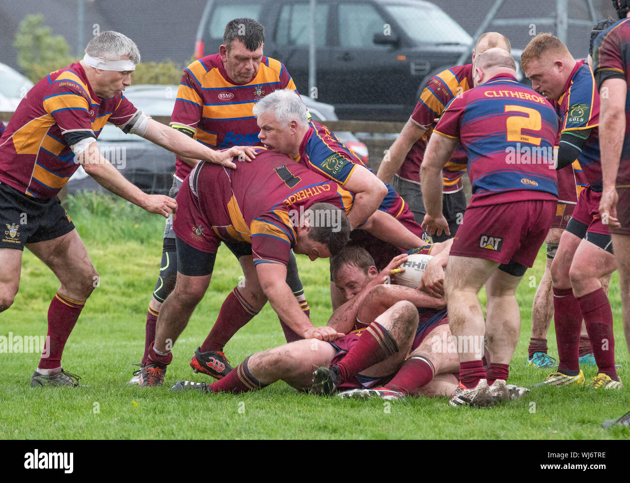People participating in playing rugby, Clitheroe, Lancashire Stock ...