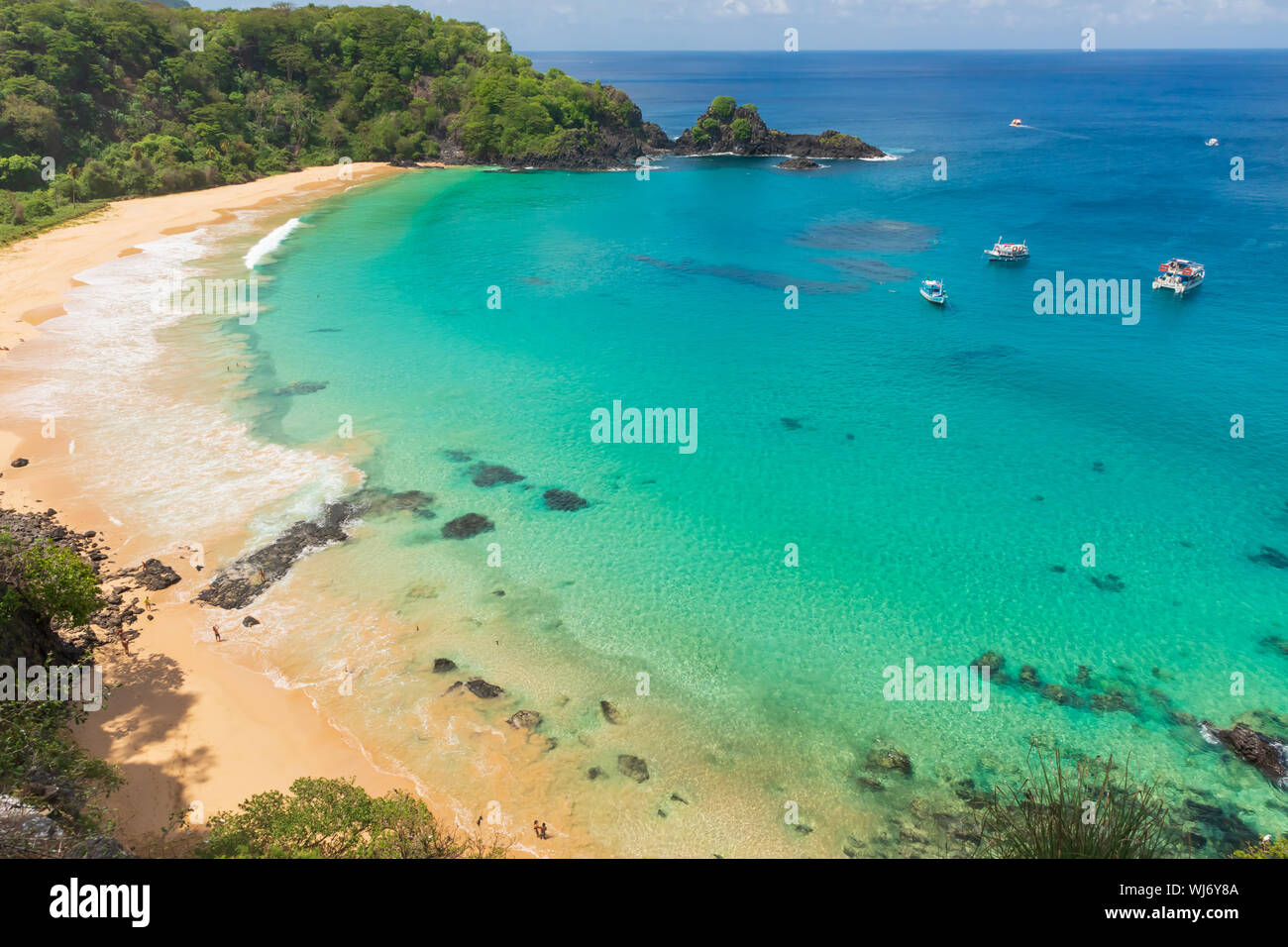 Aerial view of Baia do Sancho in Fernando de Noronha, consistently ...