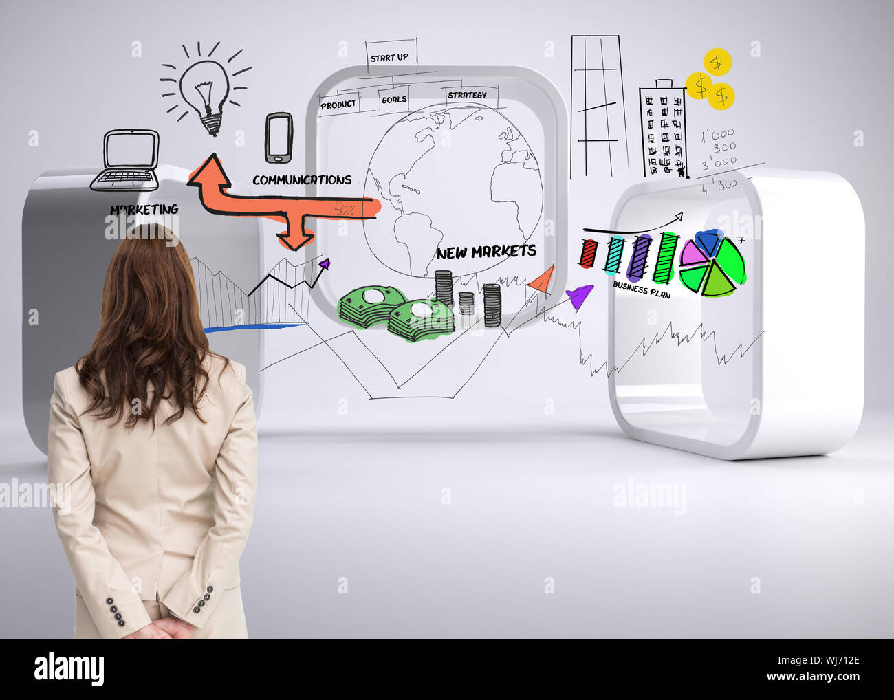 Composite image of rear view of businesswoman looking away Stock Photo ...