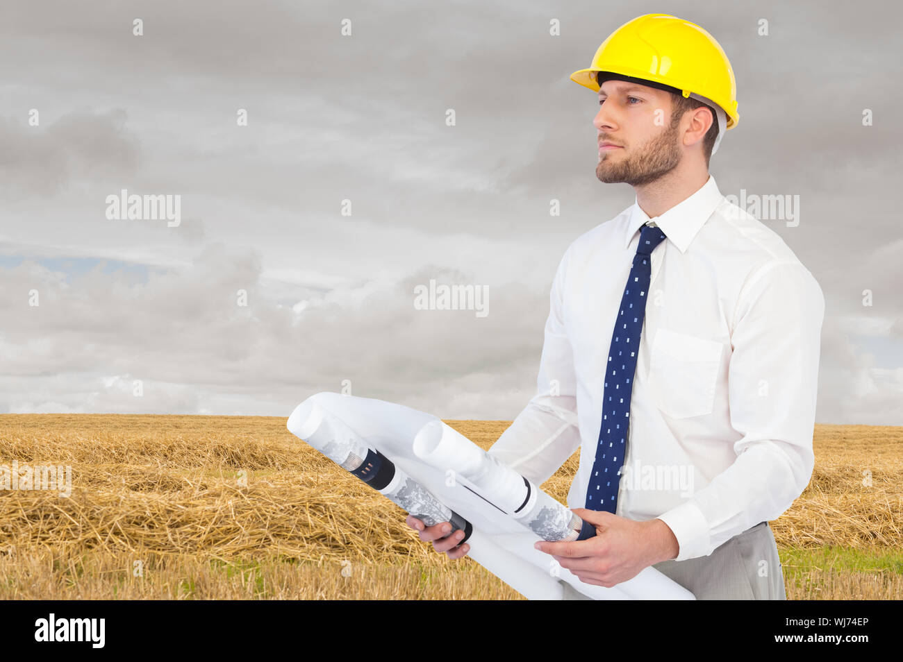 Composite image of thoughtful young architect posing Stock Photo
