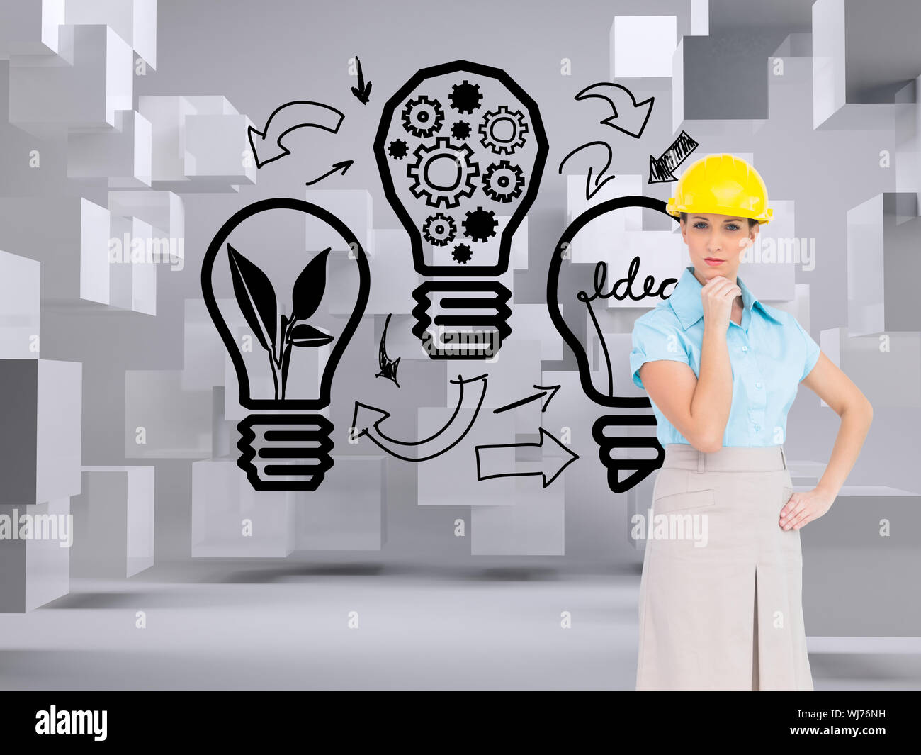 Composite image of thoughtful attractive architect posing Stock Photo