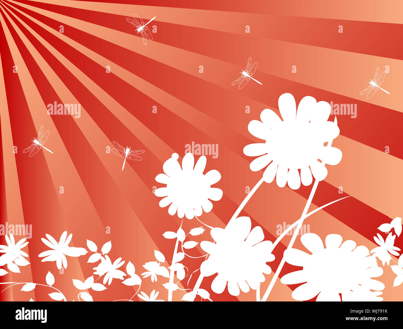 Background for summer with flowers and dragonflies Stock Photo - Alamy