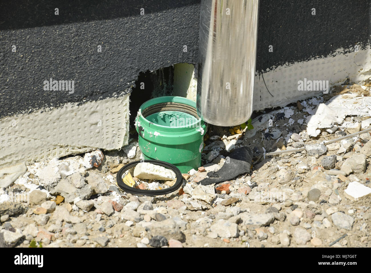 Sewage, sewage pipe, construction, building site, Berlin, Charlottenburg, Charlottenburger, Charlottenburg-Wilmersdorf, Germany, drainage, mistake, fa Stock Photo