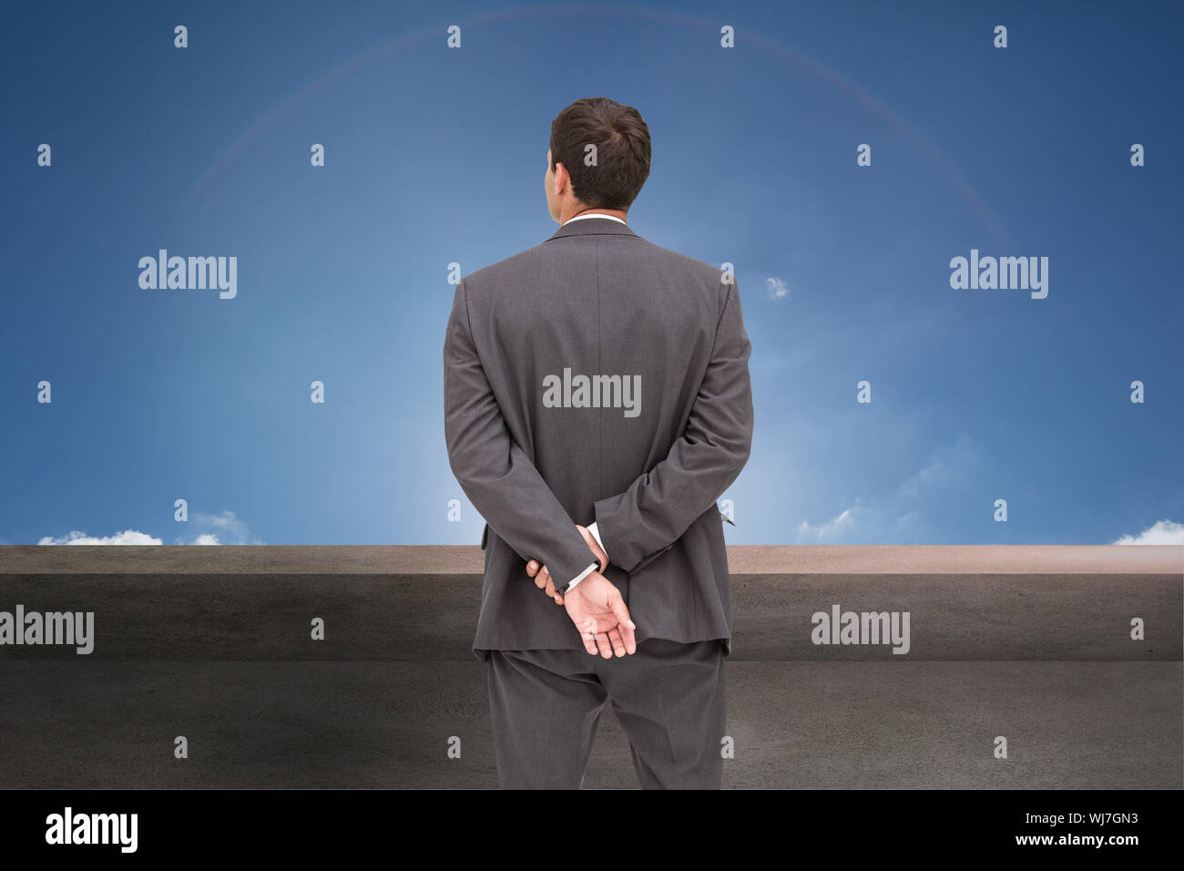 Composite image of rear view of classy businessman posing on white ...