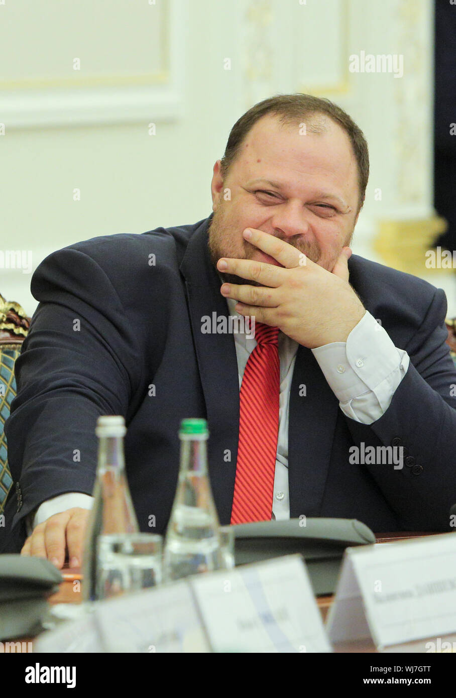 Kyiv, Ukraine. 2nd Sep, 2019. Representative of the President of Ukraine at the Verkhovna Rada Ruslan Stefanchuk attends the meeting with the president in Kyiv, Ukraine, September 2, 2019. President of Ukraine Volodymyr Zelenskyy held a meeting with the leadership of Government, Parliament and the law enforcement agencies. Credit: Sergii Kharchenko/ZUMA Wire/Alamy Live News Stock Photo