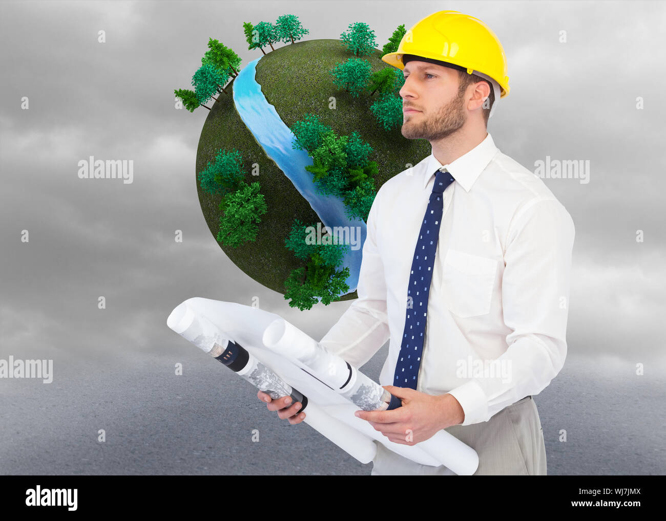 Composite image of thoughtful young architect posing Stock Photo