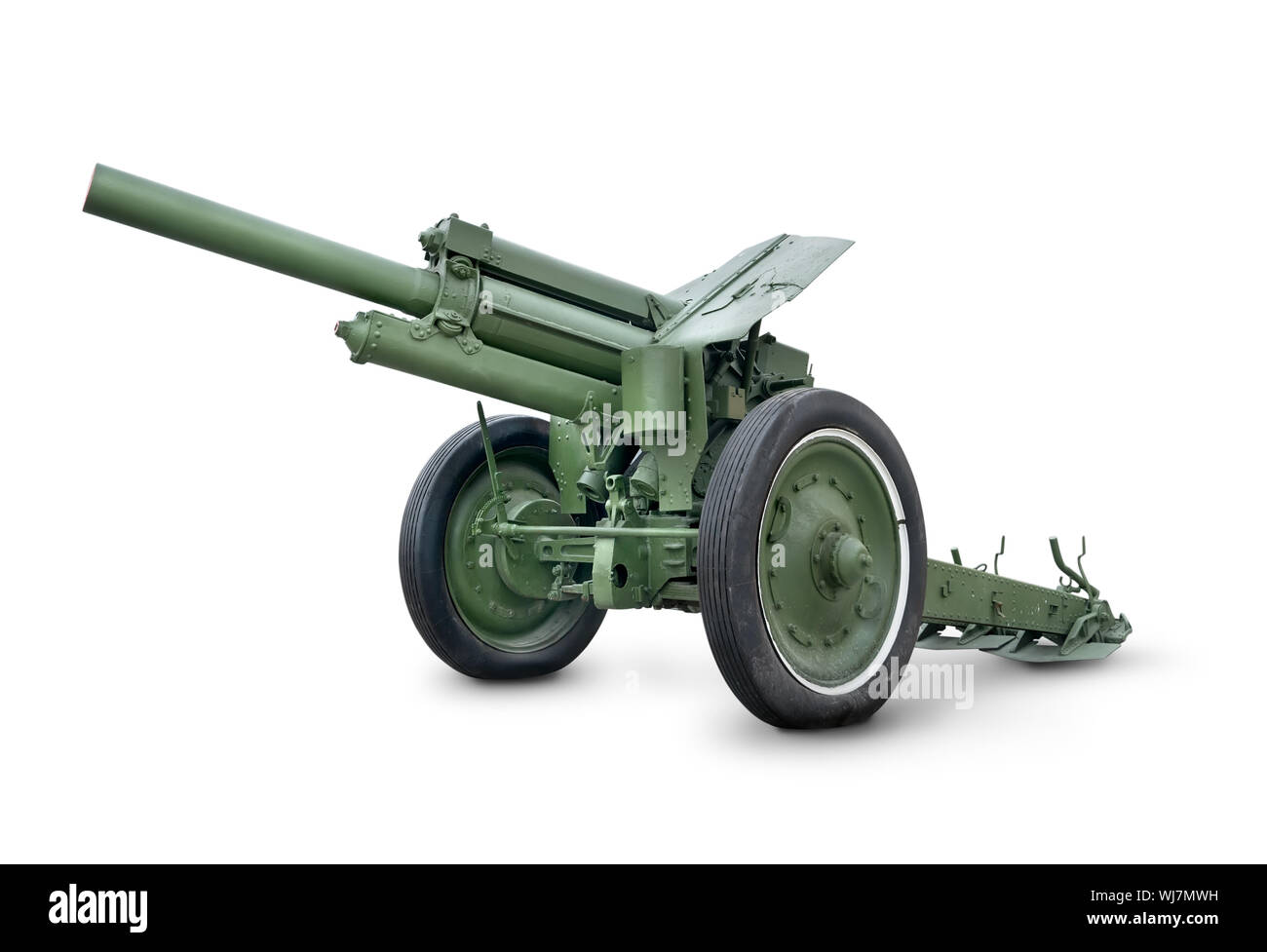 Old green cannon isolated on a white background Stock Photo - Alamy