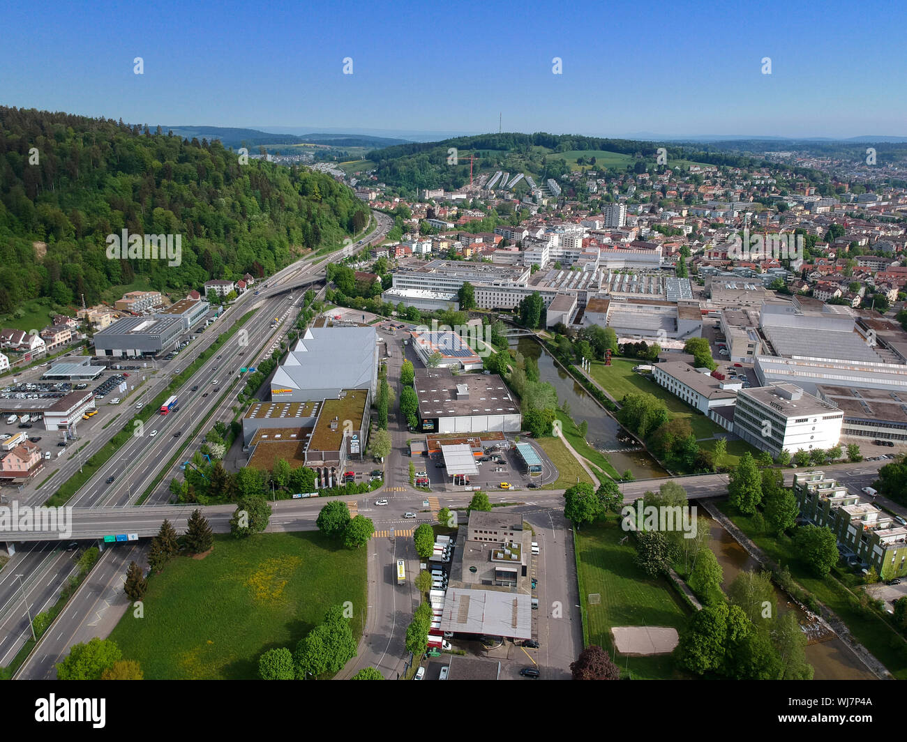 Aerial view Winterthur Töss Stock Photo