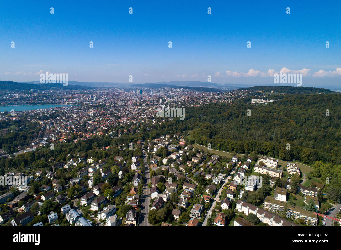 Aerial view Zurich District 7 Witikon Stock Photo