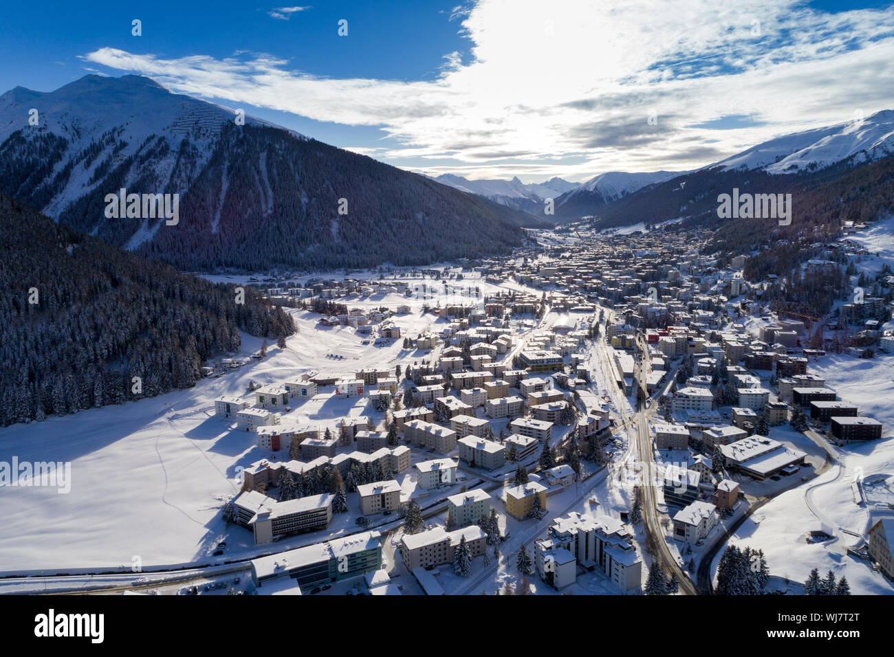 Aerial view Davos village Winter Stock Photo - Alamy