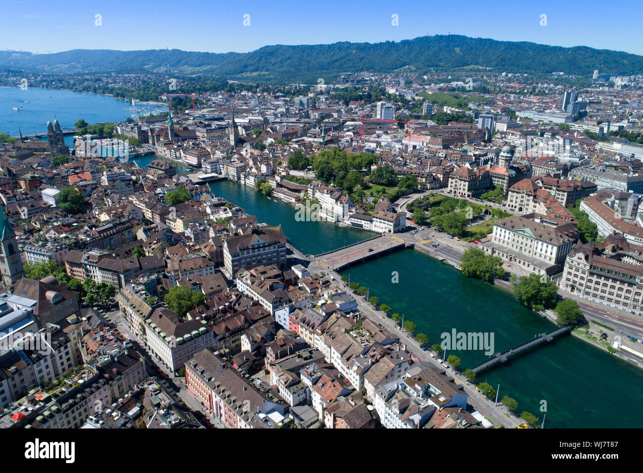 Aerial view of Zurich city Limmat Stock Photo