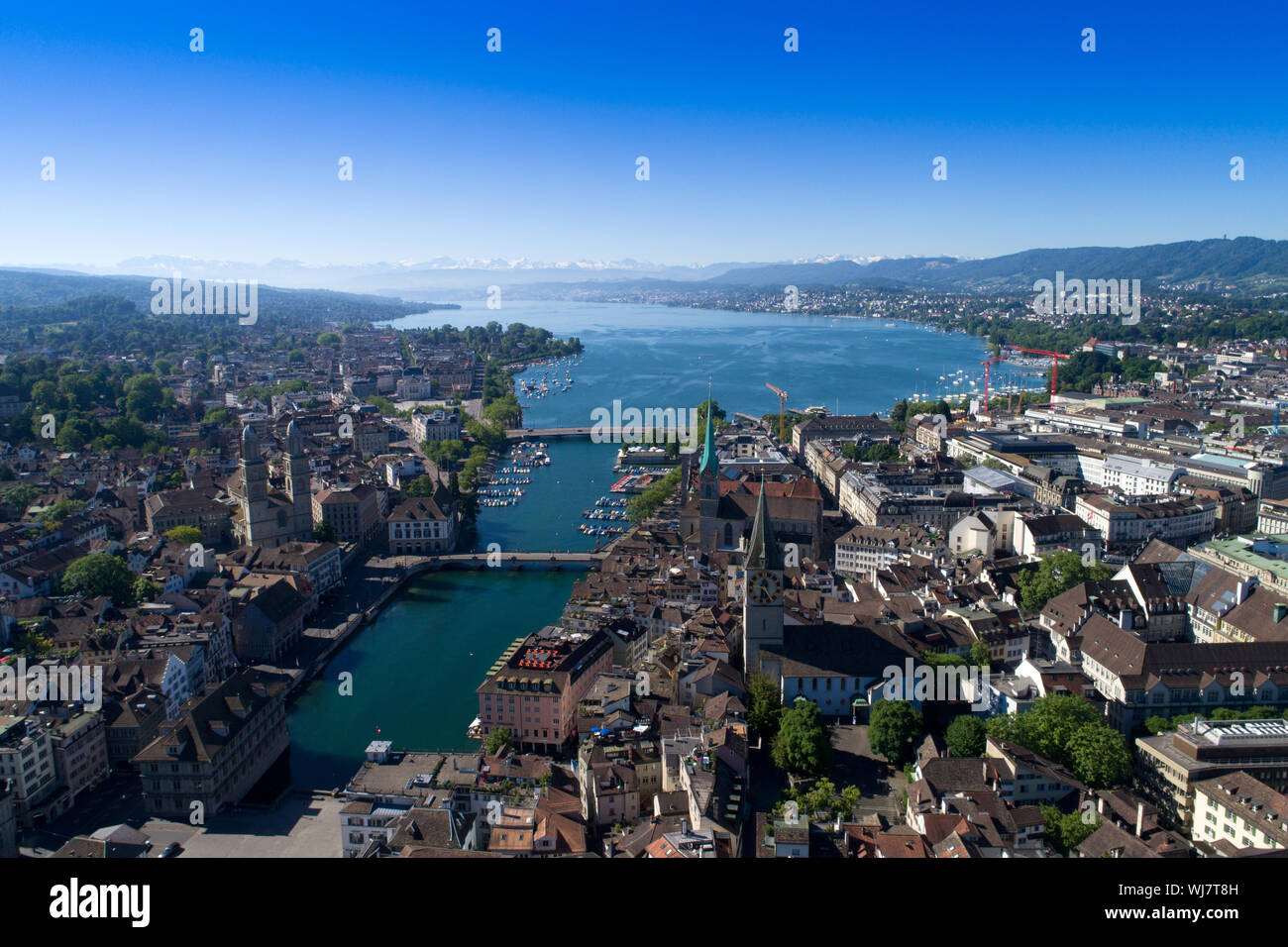 Aerial view of Zurich city with Zürisee Stock Photo