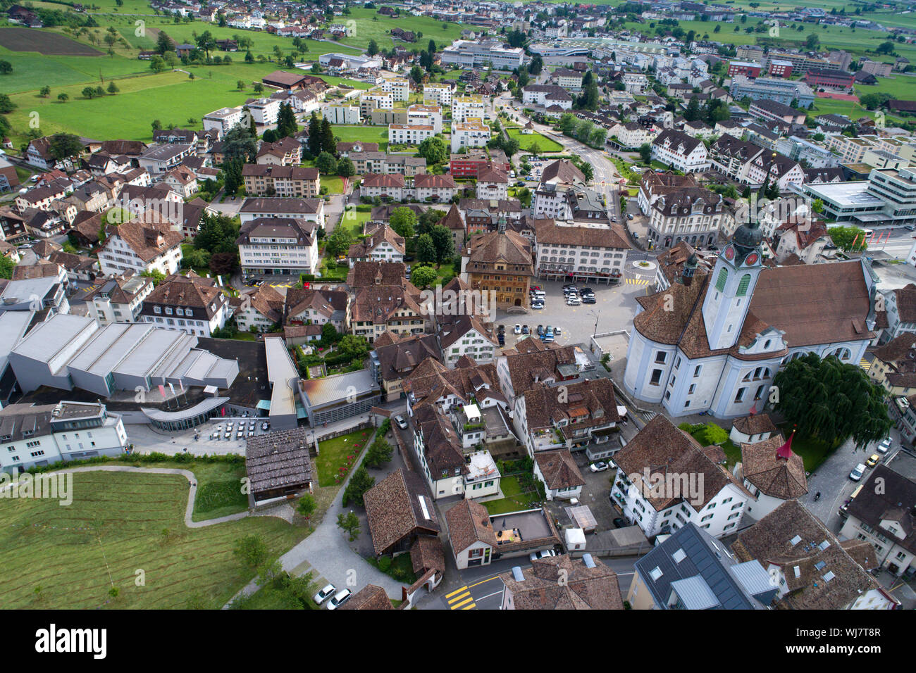 Aerial view Schwyz Town Hall Stock Photo