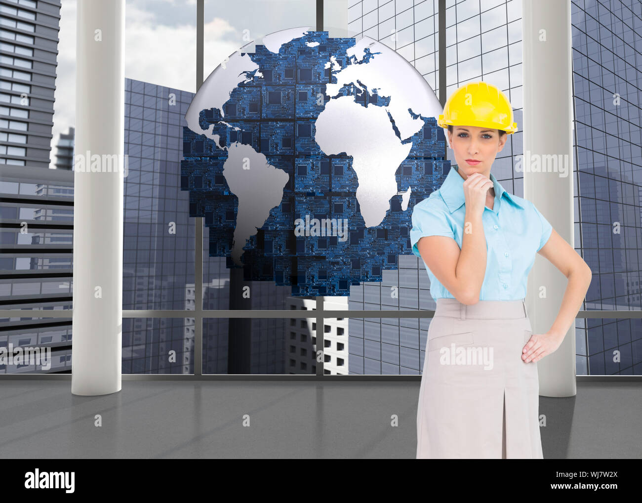 Composite image of thoughtful attractive architect posing Stock Photo