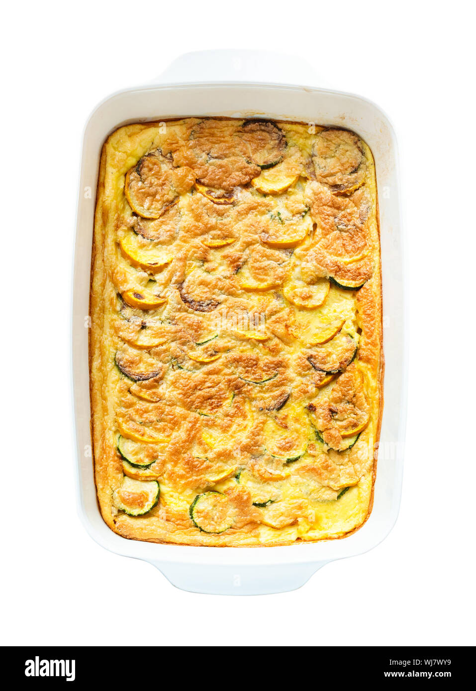 french cuisine top view of baked omelette with Zucchini vegetable in
