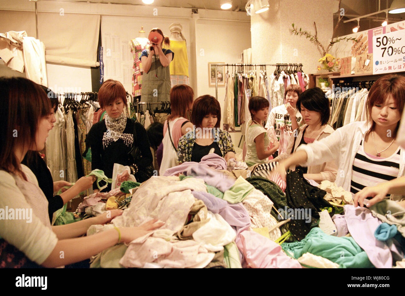 Japanese girls shopping in the La Foret Store, Harajuku Distric, Tokyo, Japan. Stock Photo