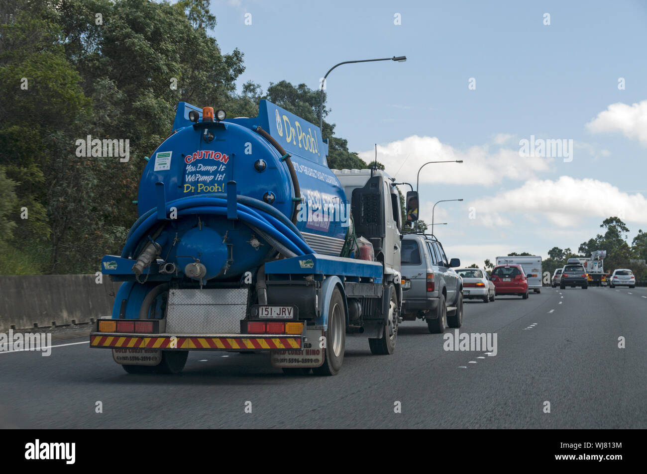 A household sewage truck on the Pacific Highway in Queensland, Australia. Stock Photo