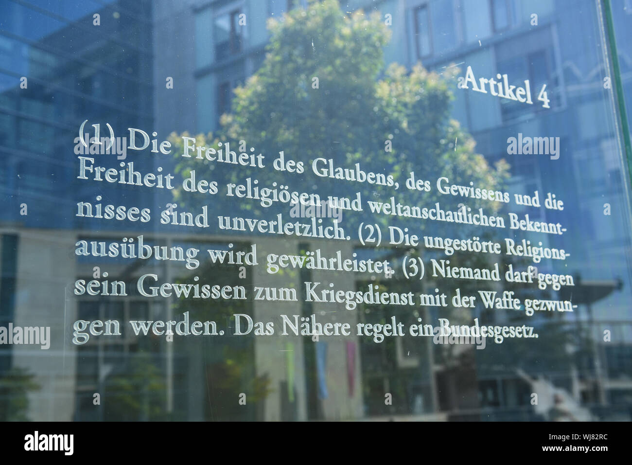 Article, article 4, Berlin, the Bundestag, Dani Karavan, Germany, freedom, glass, windowpane, windowpanes, glass wall, religious freedom, basic law, b Stock Photo