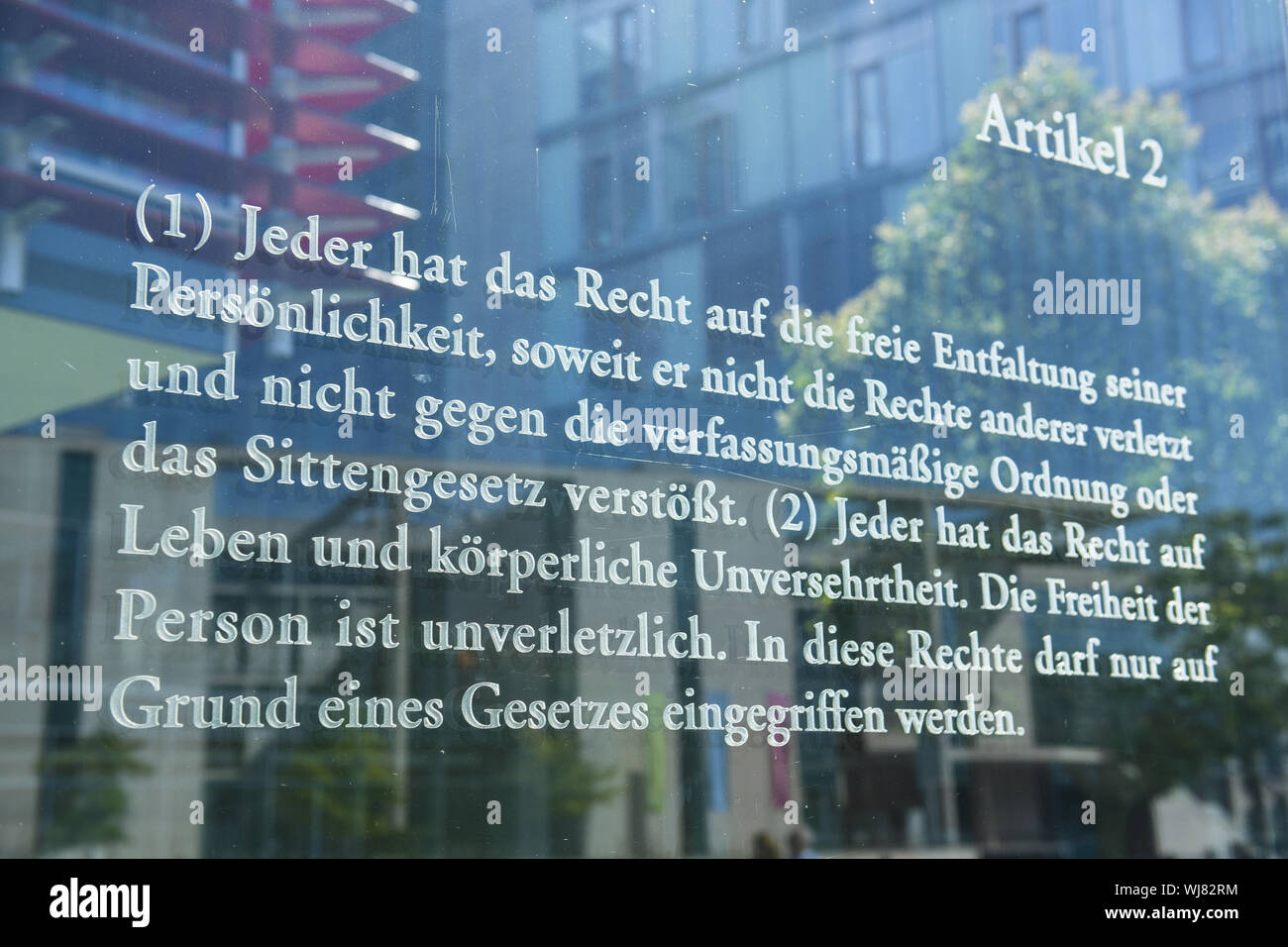 Article, article 2, Berlin, the Bundestag, Dani Karavan, Germany, freedom, freedom of the person, glass, windowpane, windowpanes, glass wall, basic la Stock Photo
