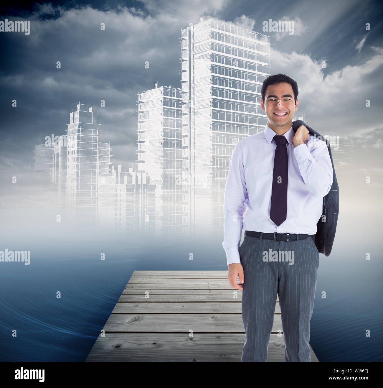 Composite image of smiling businessman standing Stock Photo - Alamy