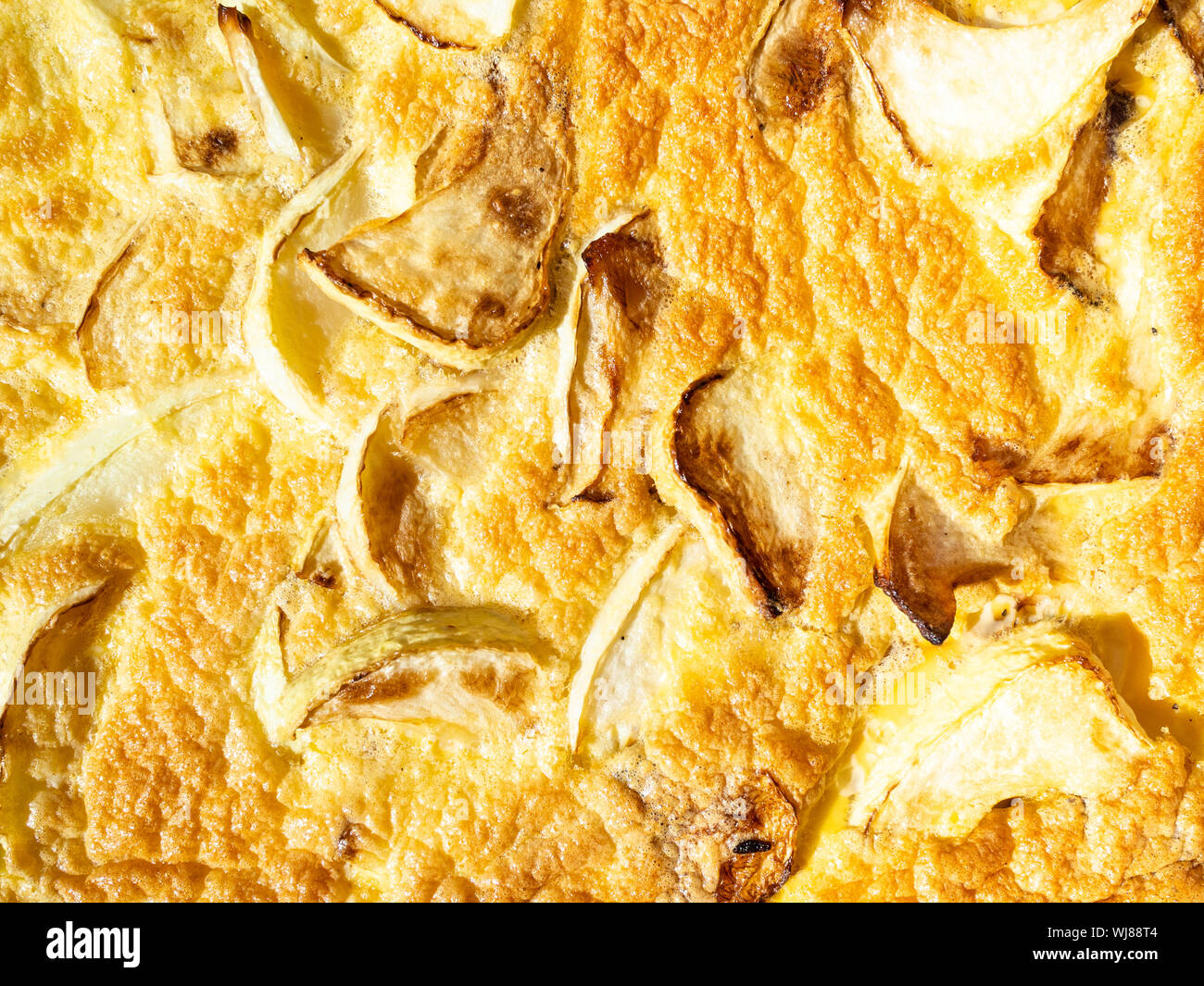 food background - top view of baked omelette with white squash vegetable Stock Photo