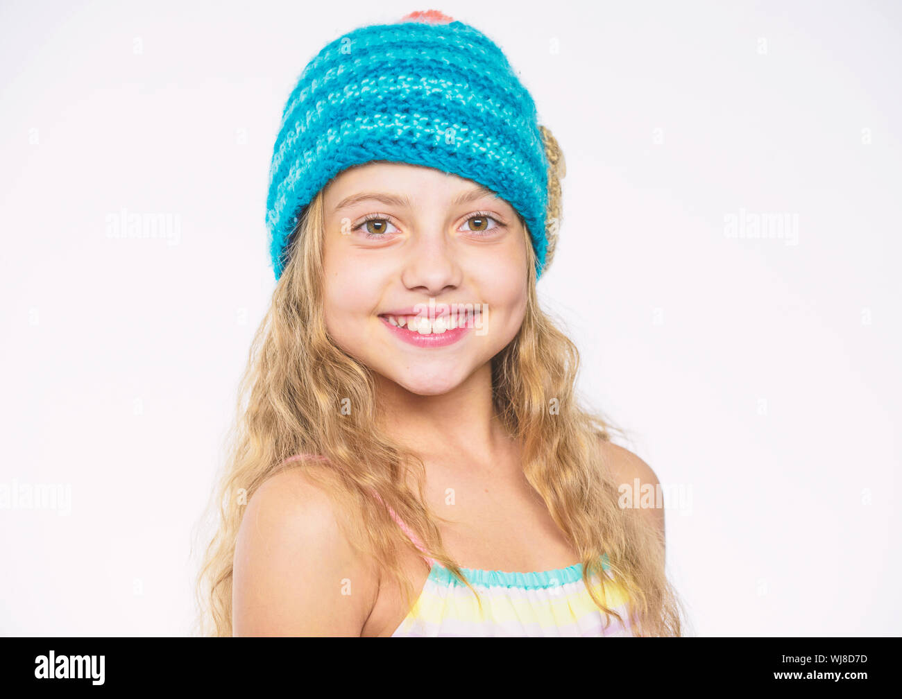 Childrens Knitted Hats Girl Long Hair Happy Face White Childrens Knitted Hats Girl Long Hair Happy Face White
