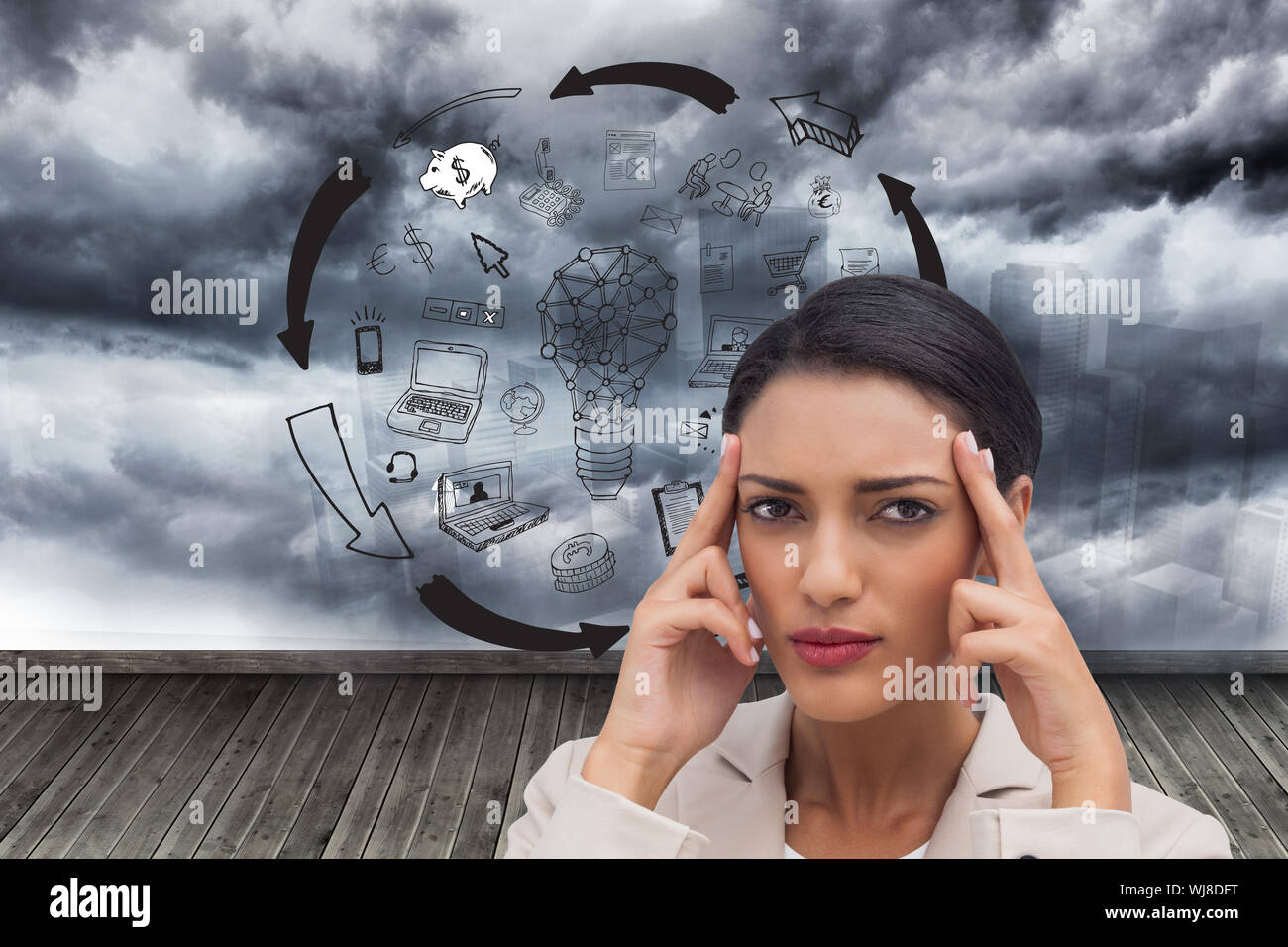 Young woman fingers on temples hi-res stock photography and images - Alamy