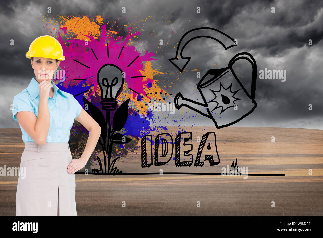 Composite image of thoughtful attractive architect posing Stock Photo