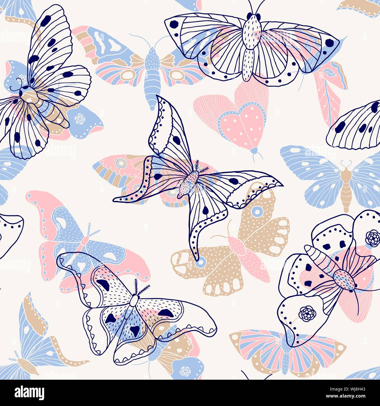 pattern with hand drawn butterflies and moths Stock Vector Image & Art ...